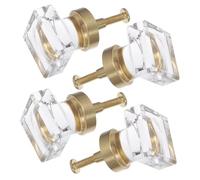 Gadpiparty 4 Pcs Modern Crystal Cabinet Knobs Brass and Zircon Drawer Pulls for Wardrobe Dresser Cupboard Doors Easy Install Decorative Handles with Transparent Finish