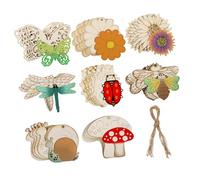 Gadpiparty 40pcs Unfinished Wooden Crafts with Jute Ropes Rustic Floral and Insect Cutouts Including Butterflies Bees Snails Sunflowers and Mushrooms for DIY Painting and Home Decoration
