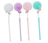 Gadpiparty 4Pcs Cartoon Gel Pens with Decorative Pom Pom Keychain Smooth Writing Portable Stationery for Students Note Taking and Gift
