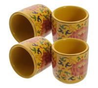 Gadpiparty 4pcs Ceramic Worship Water Cups with Smooth Design Round Shape for Temple or Home Decoration, Yellow Buddhist Offering Cups Without Burrs