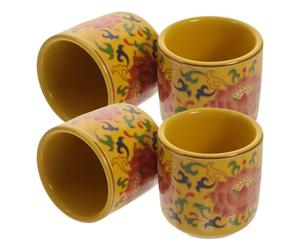 Gadpiparty 4pcs Ceramic Worship Water Cups with Smooth Design Round Shape for Temple or Home Decoration, Yellow Buddhist Offering Cups Without Burrs