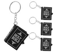 Gadpiparty 4pcs Miniature Bible Keychain Set with Inspirational Verses Compact Religious Souvenir for Christian Showers Church Presents Stylish Black and Silver Book Ring