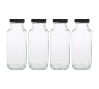 Gadpiparty 4pcs Square Glass Bottles with Lids Reusable Drinking Jars for Juicing Milk Smoothies Beverages Clear Portable Containers for Water Storage