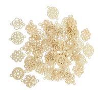 Gadpiparty 50pcs Antique Gold Alloy Flower Filigree Connector Charms Double Hole Flat Link Pendants for DIY Jewelry Making Lightweight Metal Charms for Earrings Bracelets Necklaces Assorted