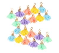 Gadpiparty 50pcs Mini Fabric Flower Tassel Charms DIY Craft Pendants for Jewelry Making Keychain Bag Accessories Mixed Bright Yellow Blue Pink Purple Tiny Decorative Tassels for Earrings and