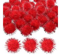 Gadpiparty 50pcs Red Glitter Pom Poms for Crafting Lightweight Fluffy DIY Decorations for Clothing Hats Accessories Childrens Creative Handmade Projects
