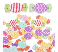 Gadpiparty 50pcs Wooden Crafts Buttons Candy-Shaped Multi-Colour Easy to Craft Easy to Sew Buttons for Crochet Projects Clothing Embellishments