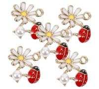 Gadpiparty 5pcs Handmade Ladybug Flower Pendant Charms for Diy Bracelet Necklace Earrings Decorations