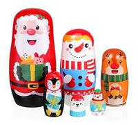 Gadpiparty 6 Pcs Christmas Nesting Dolls Wooden Santa Claus Figurines Russian Nesting Dolls Christmas Decorations for Home Holiday Display
