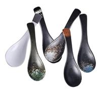 Gadpiparty 6pcs Japanese Ceramic Soup Spoons Small Ramen Noodle Spoons Porcelain Food Serving for Daily Use in Green Yellow Black White Colorful and Brush White