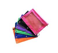 Gadpiparty 6Pcs Transparent Oxford Cloth Pen Bags with Air Three Hole Design Pencil Pouches for Office and School Lightweight Stationery Organizer Black Purple Orange Green Rose and Royal