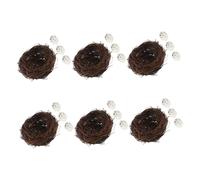 Gadpiparty 6set Handmade Rattan Birds Nest Decoration Artificial Eggs Woven Bird Nest Ornament for Garden Patio and Succulent Planters