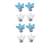 Gadpiparty 8pcs Retro Ceramics Cabinet Pull Handles Stylish Door Knobs for Furniture Durable Easy to Install White Blue Design for Wardrobe Cupboard