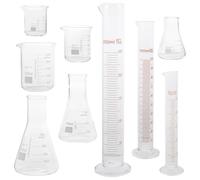 Gadpiparty 9pcs Glass Laboratory Equipment Set with Graduated Cylinder and Experiment Conical Flask, Easy-to-read Scale and No Side Leakage, Suitable for Education and Research, Includes 50ml