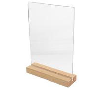 Gadpiparty A6 Acrylic Table Top Sign Holder with Beech Wood T-Shape Base, Menu Display Stand for Restaurant and Office Paper Display, Double-Sided Poster Holder