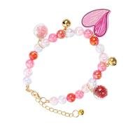 Gadpiparty Adjustable Small Pet Pearl Necklace Collar for Cats, Dogs, and Rabbits, Pink Heart Beaded Decorative Kitten and Puppy Collar, 20Cm+7Cm for Pet Accessories and Supplies