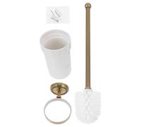 Gadpiparty Antique Brass Copper Material Toilet Brush Holder with White Ceramic Cup Rust Proof and Conceals Bowl Brush, European Style Bathroom Rack for Cloakroom or Living Room