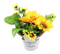 Gadpiparty Artificial Potted Sunflower and Iron Pot with Lifelike Rustic Vintage Table Decoration No Maintenance Faux Flower Bonsai for Farmhouse Home and Outdoor Use