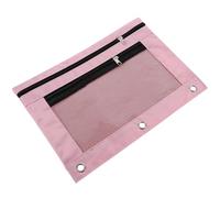 Gadpiparty Binder File Pouch Binder Pencil Pouch Tear-Resistant Practical Pink Oxford Cloth PVC Alloy Zipper Pen Holder with Window for Home Desk Use
