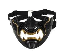 Gadpiparty Black Japanese Samurai Demon Half Face Mask Resin Cosplay Prop Comfortable Fit Universal Wear for Makeup Party and Halloween Scary Costume Accessories