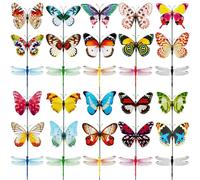Gadpiparty Butterfly and Dragonfly Easy to Use and Beautiful Design 30pcs Garden Stakes Decorative Pvc Lawn Ornaments Random Color for Yard and Potted Plants Outdoor Patio Decor
