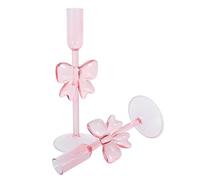 Gadpiparty Candle Holders with Light Transmission 2pcs for Table Centerpieces Pink Glass Bow and Elegant Design, for Creating a Dreamy and Sweet Personal Space or Room Decoration