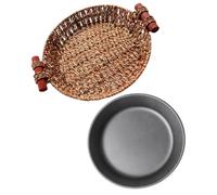 Gadpiparty Cast Iron Steak Plate Round Wicker Holder, 30cm Nonstick Serving Dish for Kitchen Use, Sturdy and Heat-retaining Steak Platter with Fine Workmanship, for Home and Restaurant