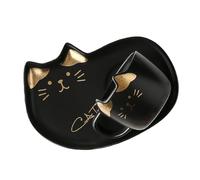 Gadpiparty Ceramic Cat Coffee Cup and Saucer Black Stylish Porcelain Mug with Adorable Cat Design for Home Office and Hotel Use