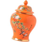 Gadpiparty Ceramic Tea Storage Jar with Lid Airtight Small Desktop Multi-function Container for Kitchen Practical Tea Leaf Storage Orange Colour