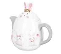 Gadpiparty Ceramic Teapot Easter Bunny Design Embossed Porcelain Kettle Water Pitcher Without Filter Hole for Kitchen Dining and Serving