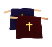 Gadpiparty Church Offering Bag Religious Offering Pouch 2pcs with Wooden Handle Velvet 10 Inch with Intricately Embroidered Cross and Elegant Embroidery for Worship Service and Holy Communion