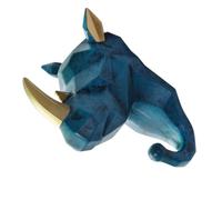 Gadpiparty Creative Animals Shaped Wall Mount Hook Resin Coat Hat Hook Blue Rhino Head Wall Decoration for Bathroom Practical and Attractive
