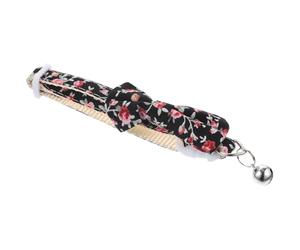 Gadpiparty Cute Adjustable Cat Collar with Bell and Detachable Floral Bow Tie, 3pcs Small Black Cat Collars for Kitten Safety and Decorative Pet Accessories