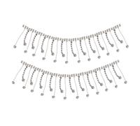 Gadpiparty Decorative Rhinestone Tassel Chain Silver Base White Crystals DIY Clothing Accessory for Jeans Embellishment Crystal Fringe Trim for Bridal Crafts and Sewing Projects