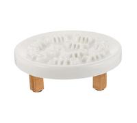 Gadpiparty Elevated Ceramic Pet Slow Feeder Bowl with Wooden Stand Neck-protection Design for Small Dogs and Cats Anti-choke Raised Feeding Station for Healthy Digestion and Easy Cleaning