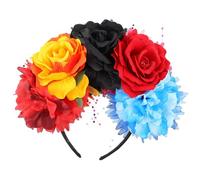 Gadpiparty Fabric Floral Crown Headband with Black Metal Base Elegant Peony Garland Hair Accessory for Weddings Birthdays Parties Romantic and Charming Design in Red Orange Black Blue