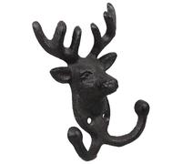 Gadpiparty Farmhouse Style Cast Iron Deer Head Wall Hook Sturdy Heavy-Duty Key Holder Dual Hooks Space-Saving Wall Mount for Living Bedroom Kitchen