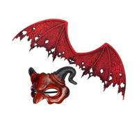 Gadpiparty Half Face Mask Comfortable and Breathable Non-woven Fabric and Wing Set Fade-resistant Crimson Demon Wing Prop for Halloween Cosplay for Performances and Cosplay Events