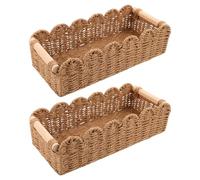 Gadpiparty Handwoven Paper Rope Storage Baskets Spacious and Deformation-resistant 2pcs with Wooden Handles, Scalloped Edge Design over Toilet Storage Or Bedroom Shelf Organisation