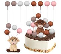 Gadpiparty Highland Cow Party Cake Decorations Set 2 Plastic Highland Cows and 20 Foam Balls, Mini Cake Toppers for Boy Birthday and Shower Celebration