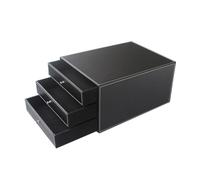 Gadpiparty Leather Desk Cabinet Drawer Type Desk Organizer Three Layers Pu Leather Wood Frame Easy to Take Sundries Storage for Living Room and School