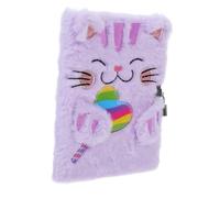 Gadpiparty Lockable Plush Cat Notebook for Cute Fuzzy Animal Diary with Tie Dye Pattern Secure Writing Journal for Personal Notepad for Drawing and Daily Notes Purple