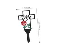 Gadpiparty Metal Memorial Cross Stake with Rose for Wife Outdoor Cemetery Decoration Garden Grave Marker Weatherproof Sign for Remembrance and Tribute