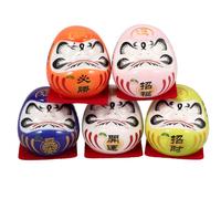 Gadpiparty Mini Ceramic Japanese Dharma Doll Set 5Pcs for Car and Home Desk Decoration Traditional Porcelain Zen Figurines