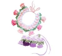 Gadpiparty Pet Neckwear Adjustable Crochet Collar 2PCS Bell Flower Woolen Yarn for Dogs Cats Social Media