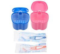 Gadpiparty Portable Dentures Case with Cover Design and Denture Cleaning Brush Set Sturdy Abs and Pp Material for False Teeth Storage and Travel for People Who Wear Fake or Orthodontic Teeth