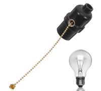 Gadpiparty Pull Chain Light Socket Pull Chain Lamp Socket Vintage Retro Bakelite Metal Ring Light Bulb Holder with Easy Operation for Bedroom Lighting