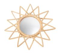 Gadpiparty Rattan Woven Mirror Wall Art Decorative Makeup Mirror with Wooden Frame Elegant and Practical Design for Housewarming and Photo Props in Khaki