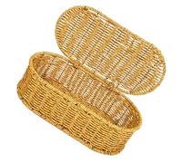 Gadpiparty Rectangular Faux Rattan Woven Storage Basket with Lid, Plastic and Iron Frame, Dust Protection and Soft Touch, Elegant Natural Style Organizer for Indoor Space and Desktop Use