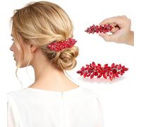 Gadpiparty Red Wedding Hair Clip for Bride and Bridesmaids Featuring Elegant Crystal Rhinestone Design, Lightweight Metal and Plastic Material with Comfortable Wear for Wedding Party